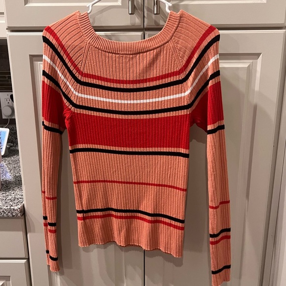 Express Striped Ribbed Scoop Neck Fitted Sweater - Size M - Picture 3 of 3